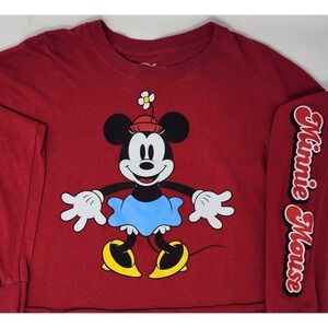 Disney Minnie Mouse Crop Top Women's Size XL Red‎ Long Sleeve Double Sided EUC